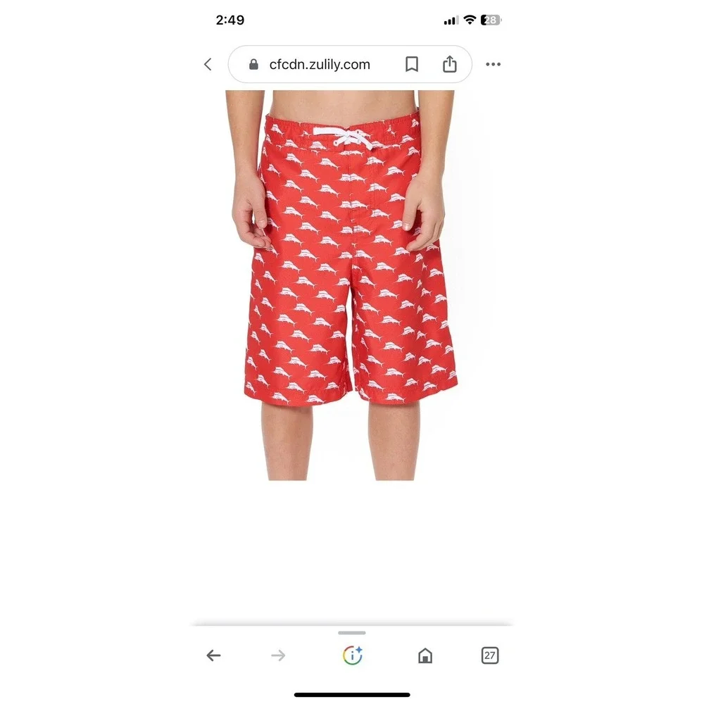 Tommy Bahama UPF 50 Swim Trunks Boys Youth size 6 Red White Marlin Drawstring